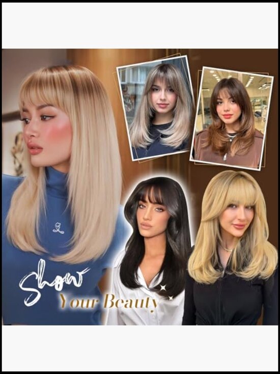 Synthetic Long Wig with Bangs Layered Straight Heat Resistant Daily Party main image 5